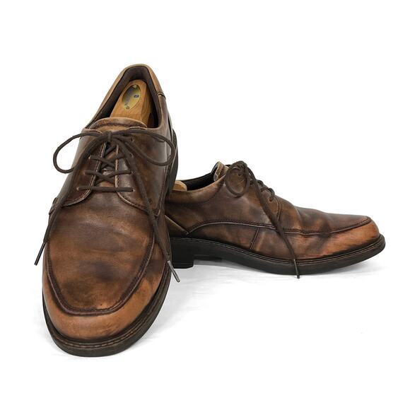 Ecco Shock Point Oxfords Sz 9 43 Extra Width Brown Distressed Leather Mens Shoes - Picture 1 of 13